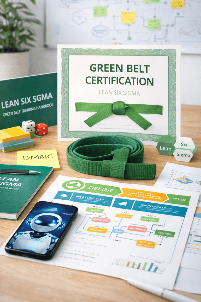 Support de formation Green Belt Lean Six Sigma CoLean avec certification, outils DMAIC et supports pédagogiques
