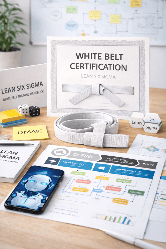 Support de formation White Belt Lean Six Sigma CoLean avec certification et outils de base du DMAIC