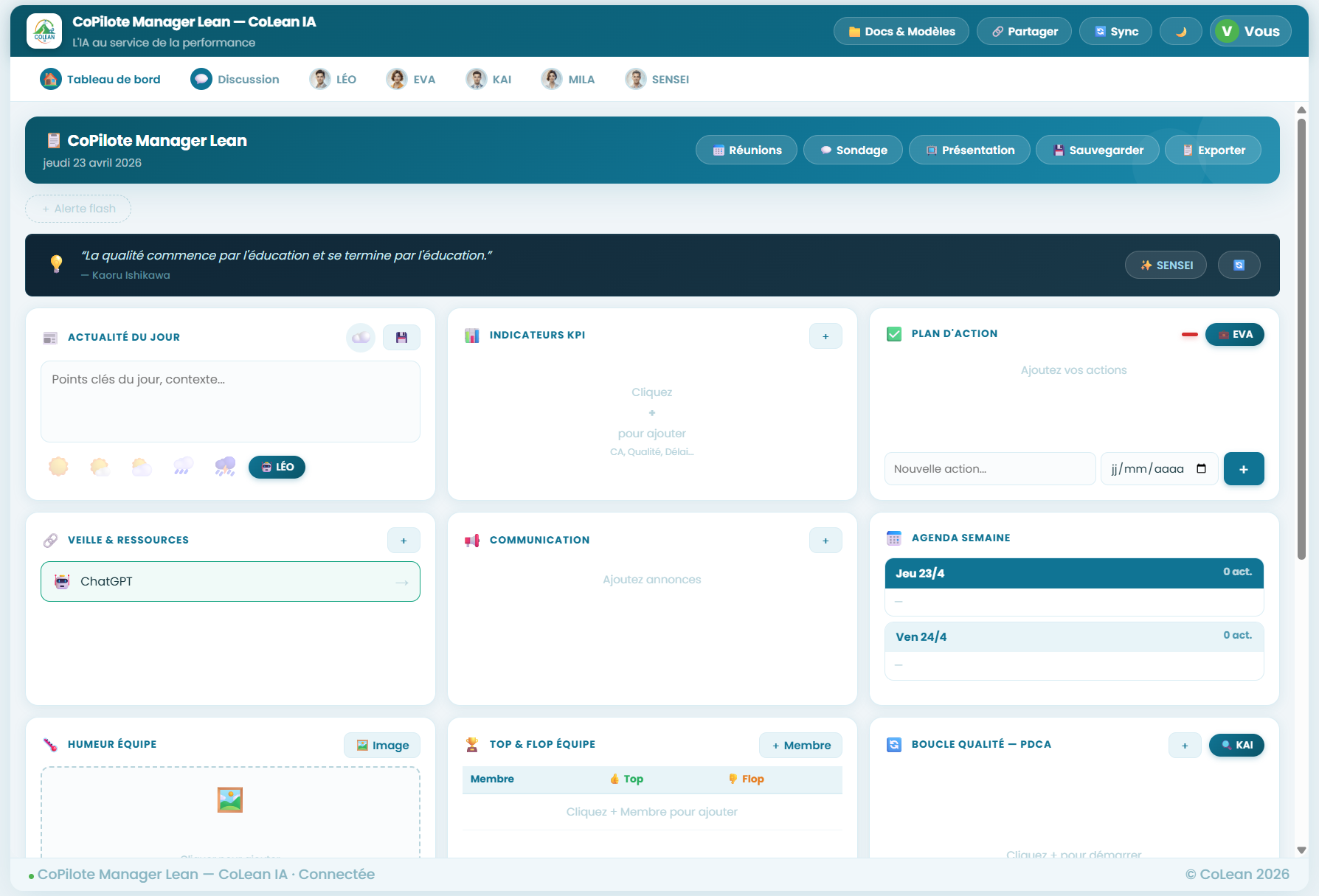 Interface CoPilote Lean IA – application CoLean